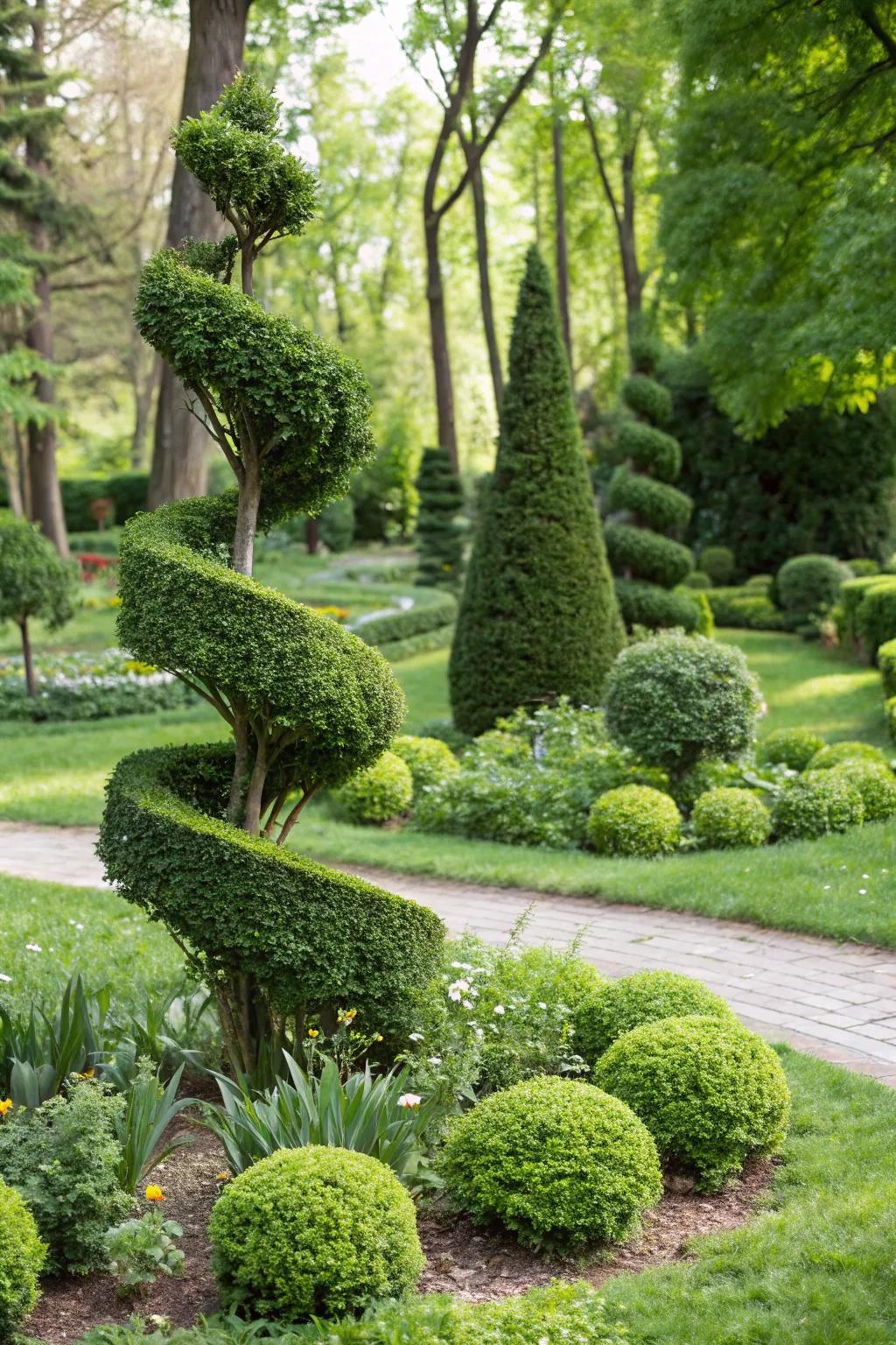 Add a whimsical touch with uniquely shaped topiary boxwoods.