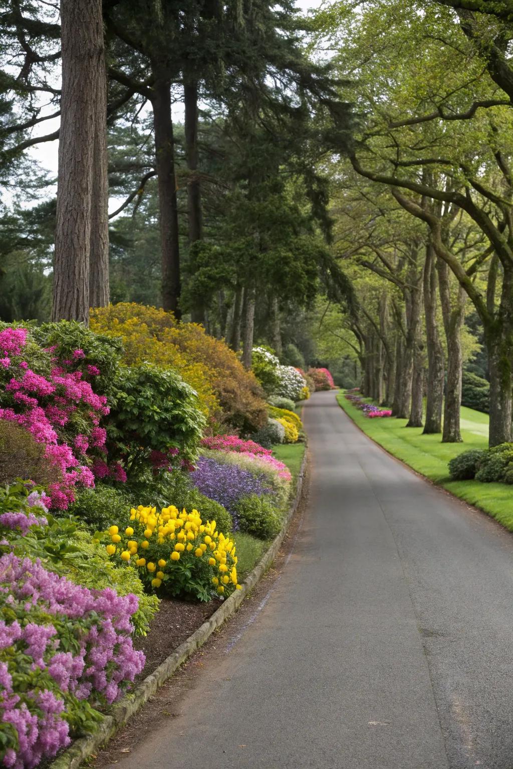 Landscaping adds life and color to a driveway's surroundings.