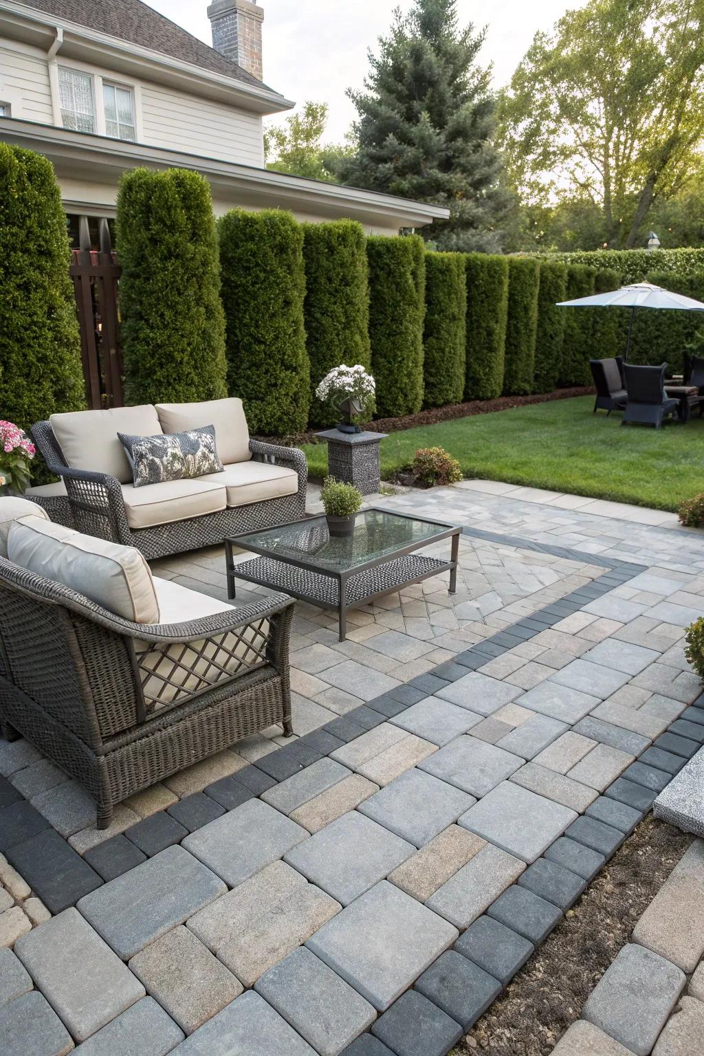 A paver patio transforms a yard into an outdoor living space.