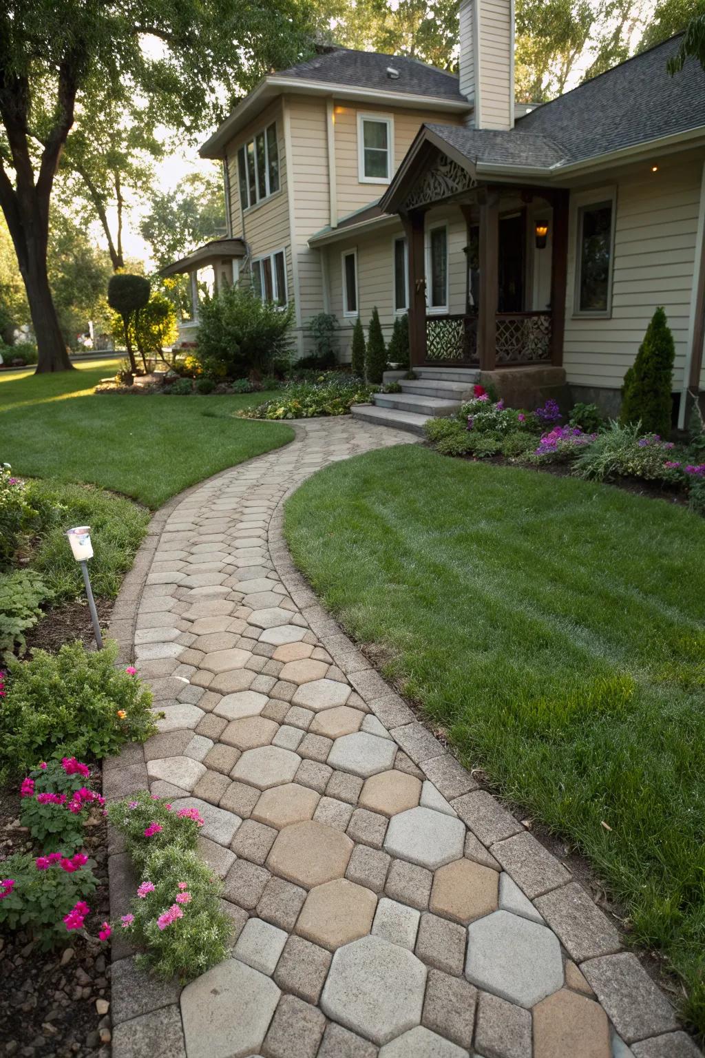 Make a statement with patterned paver pathways.
