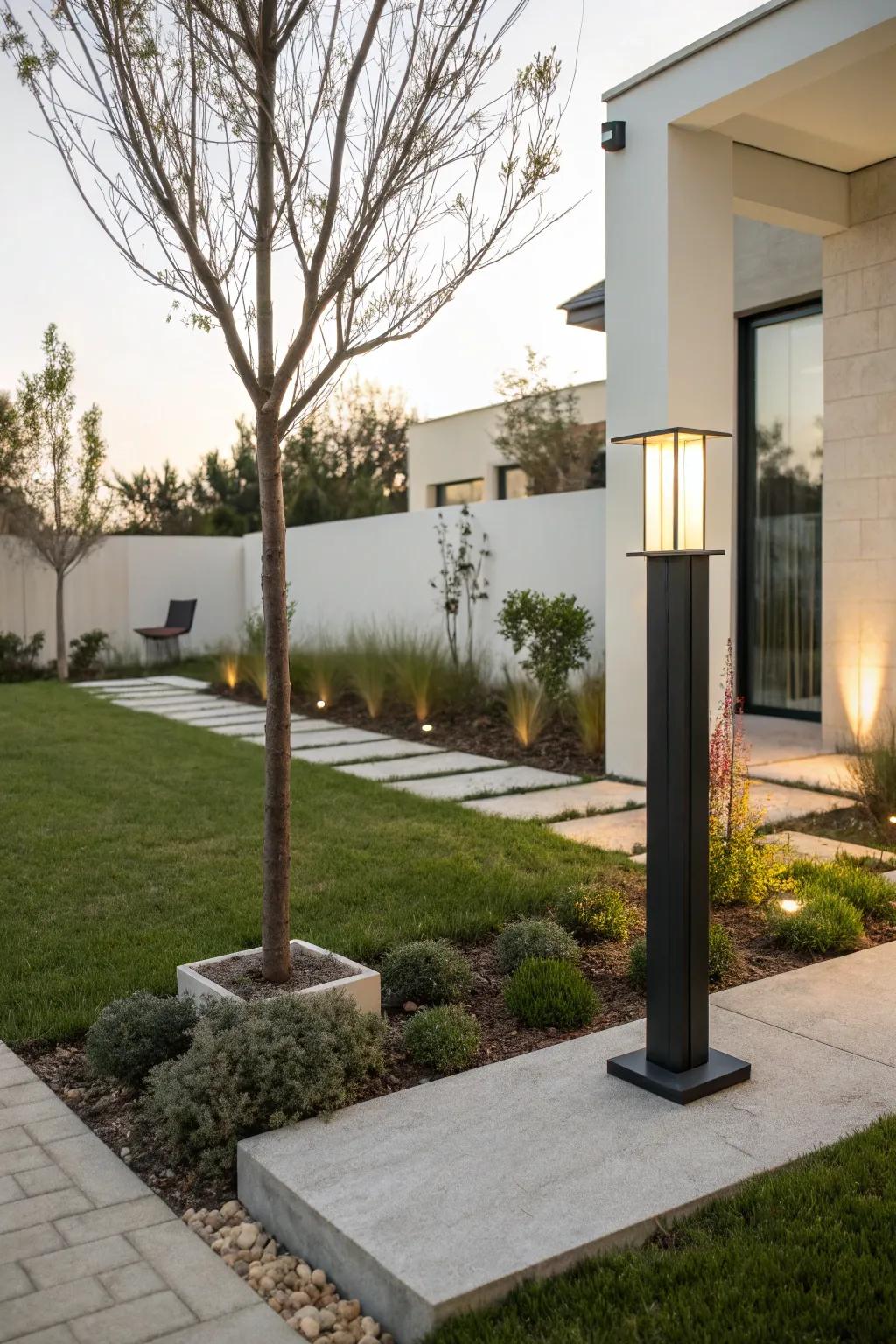 Sleek and modern, this minimalist light post is perfect for contemporary homes.
