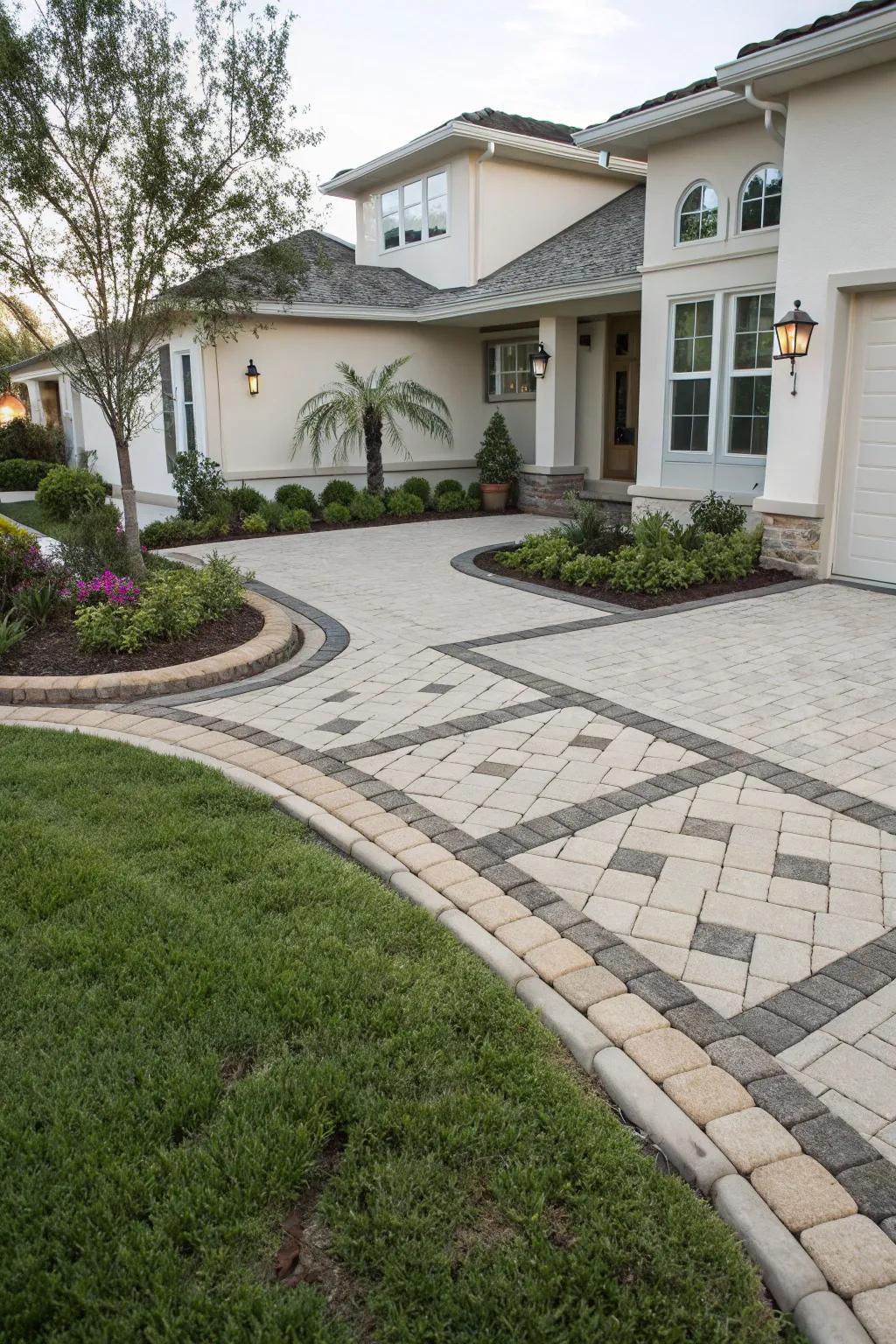 Pavers arranged in a captivating pattern for a stylish parking pad.