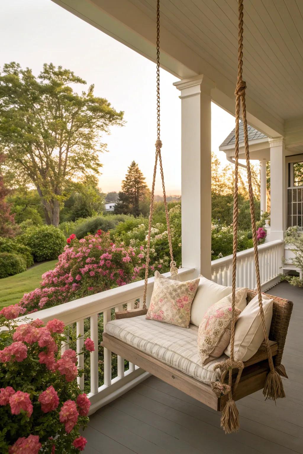 Add a swing to your porch for a delightful and relaxing feature.