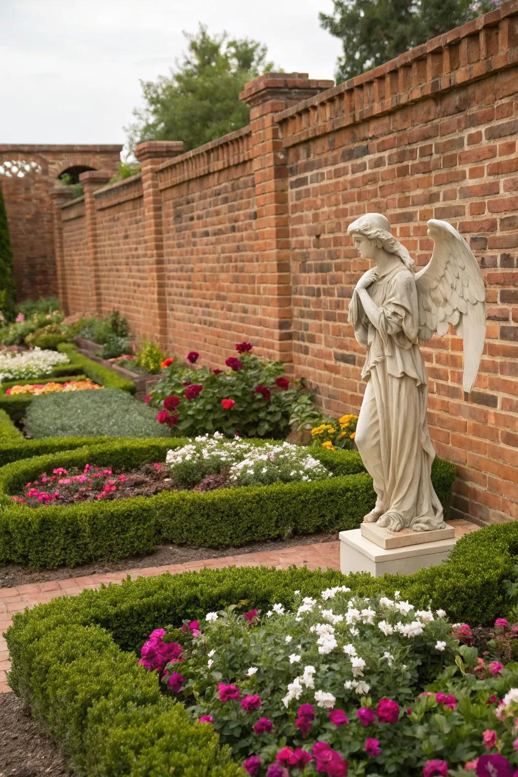 A classical angel statue bringing elegance to the garden.