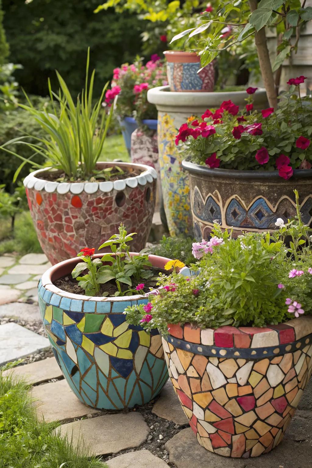 Add a splash of color with DIY mosaic pots.