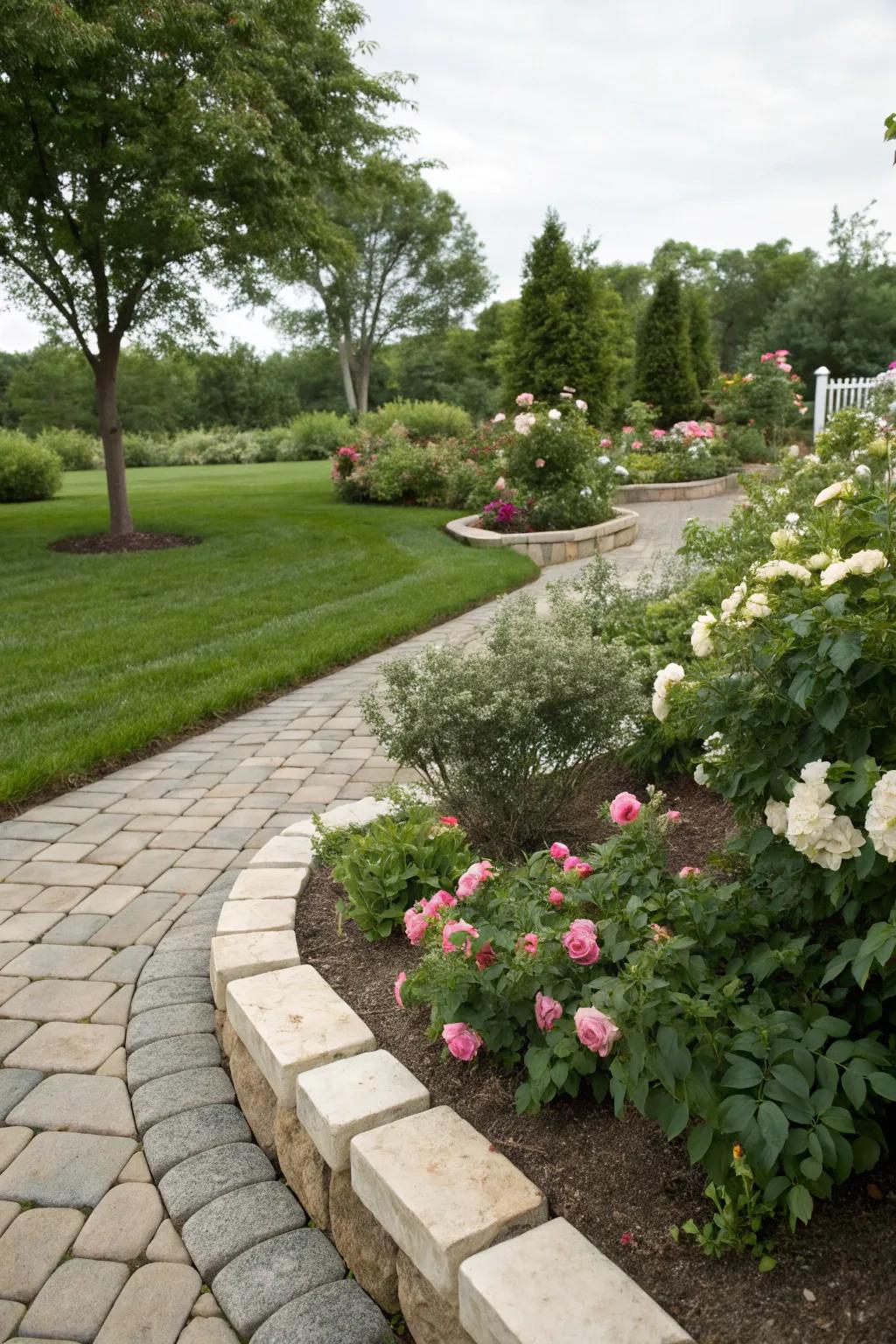 Stone and paver edging adds timeless elegance to any garden.