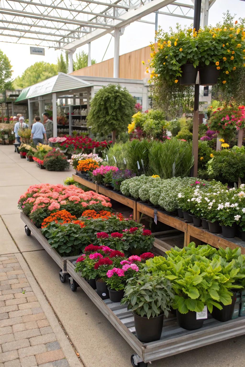 Balanced display of various plant sizes and types.