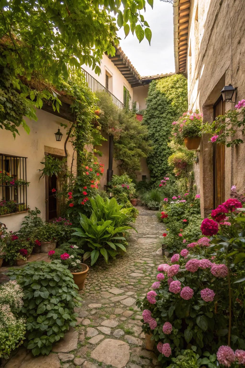 Lush greenery brings vibrancy to this garden courtyard.
