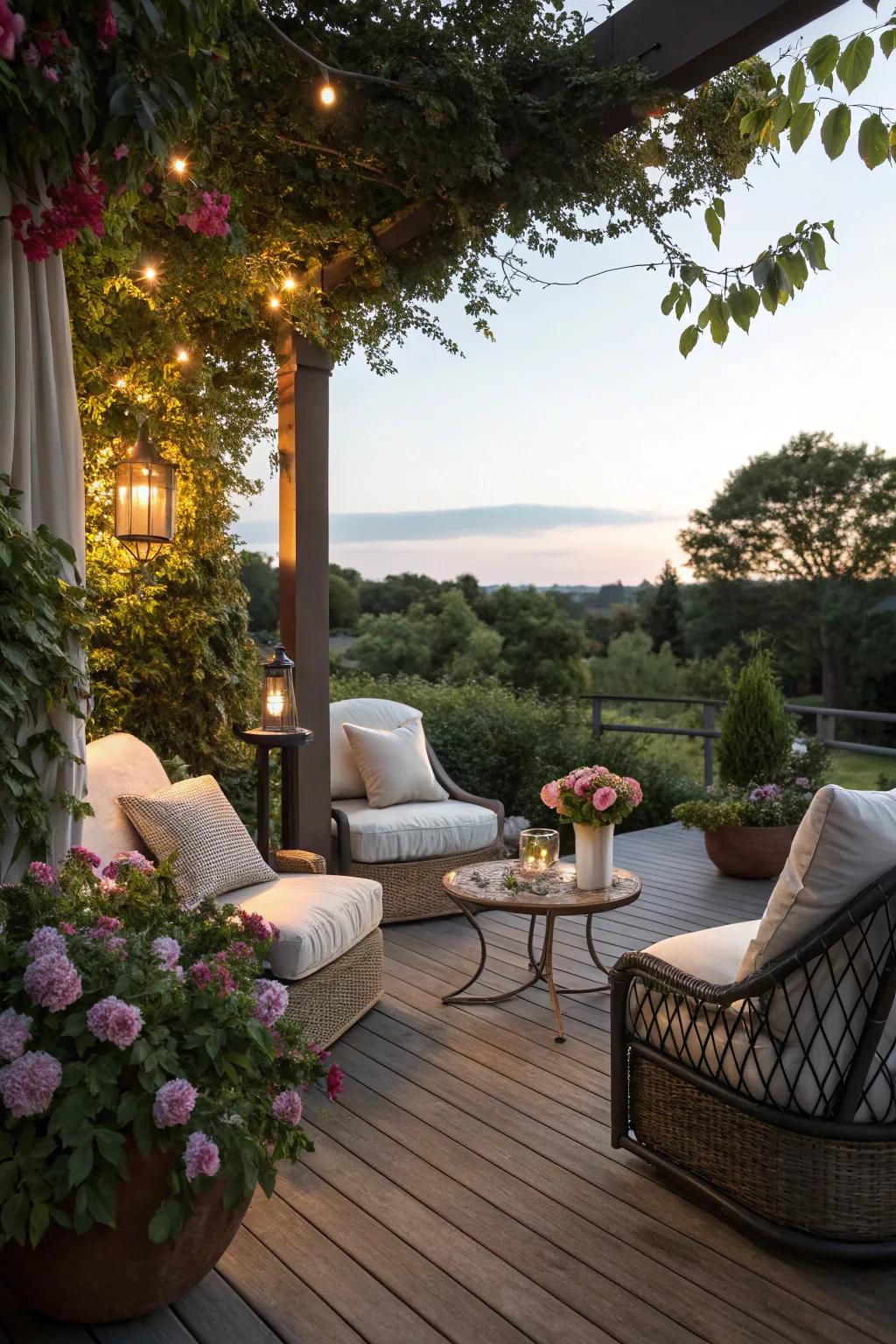 A relaxing seating area to unwind and enjoy nature.