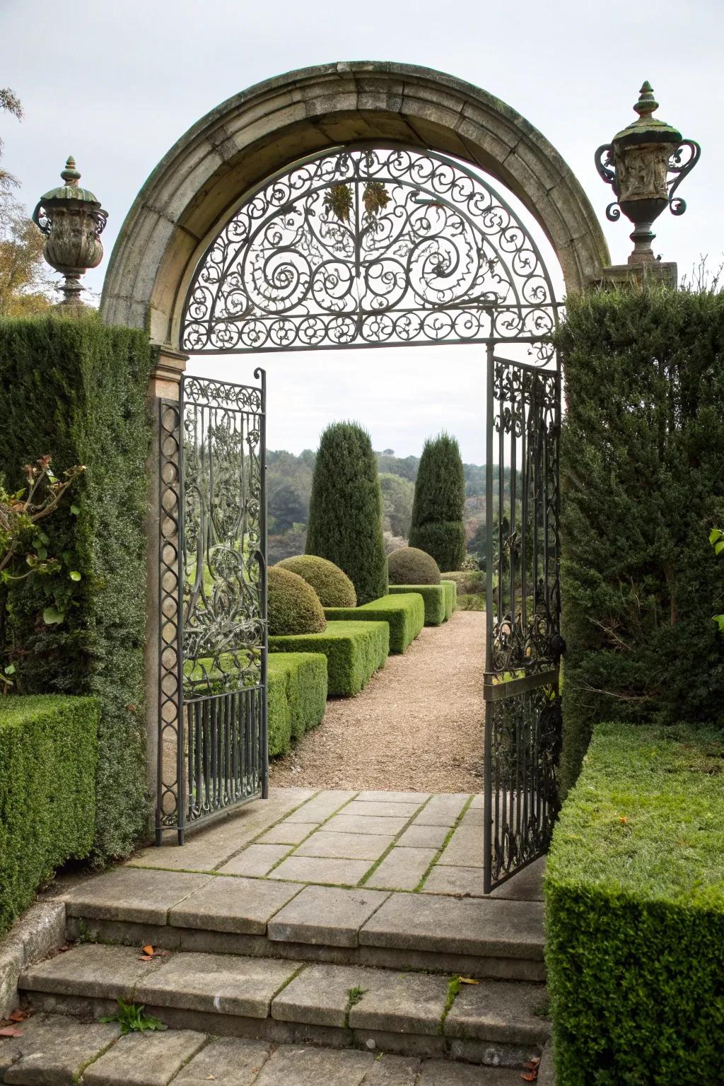 An arched gate offers a grand entrance to your garden.