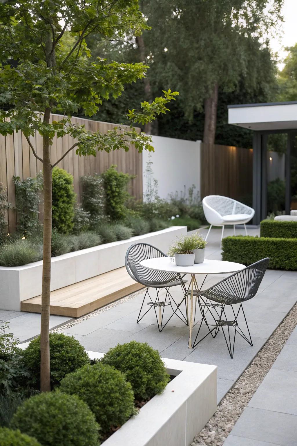 A modern garden that embraces minimalist design principles.