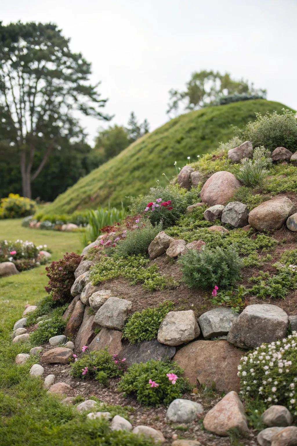 Natural elements like rocks add structure and beauty.