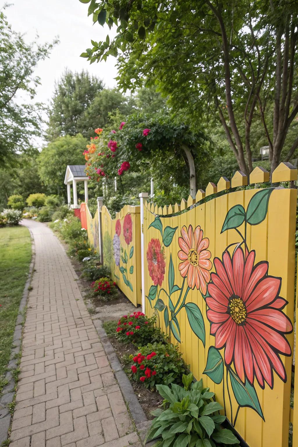 Bring your fence to life with a floral mural.
