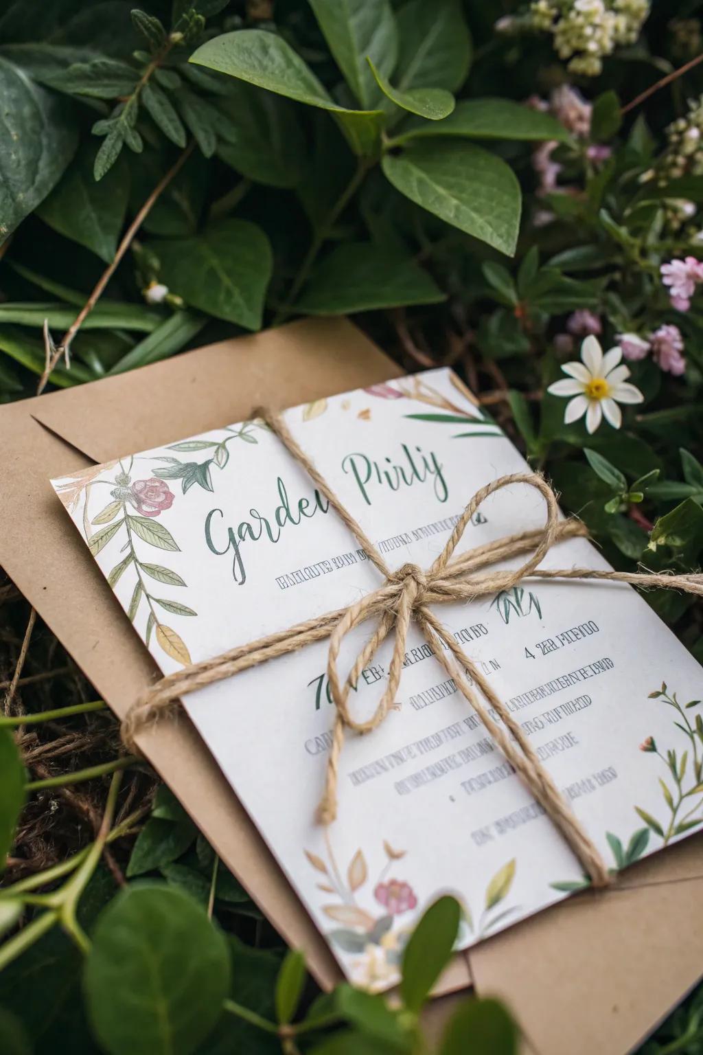 Rustic charm adds warmth and earthiness to your garden party invites.