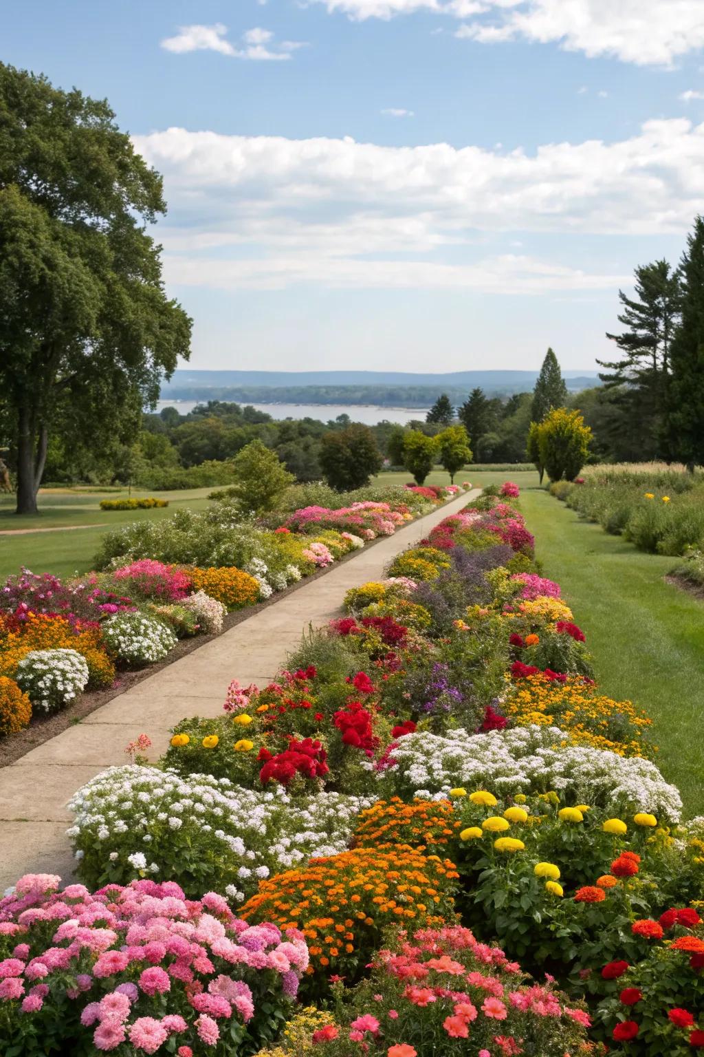 A colorful flower bed bursting with blooms.