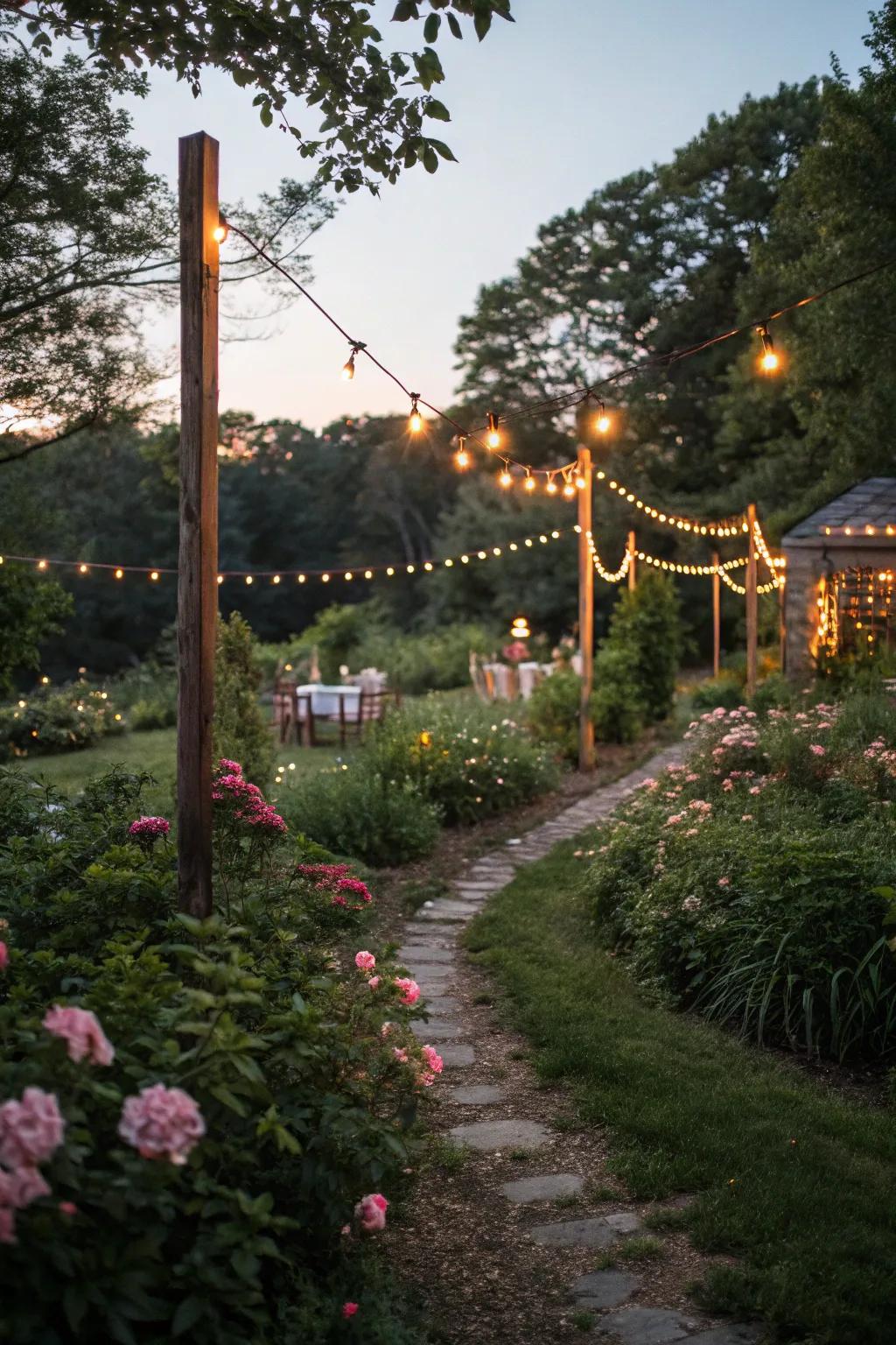 Transform your garden into a magical nighttime retreat with string lights.