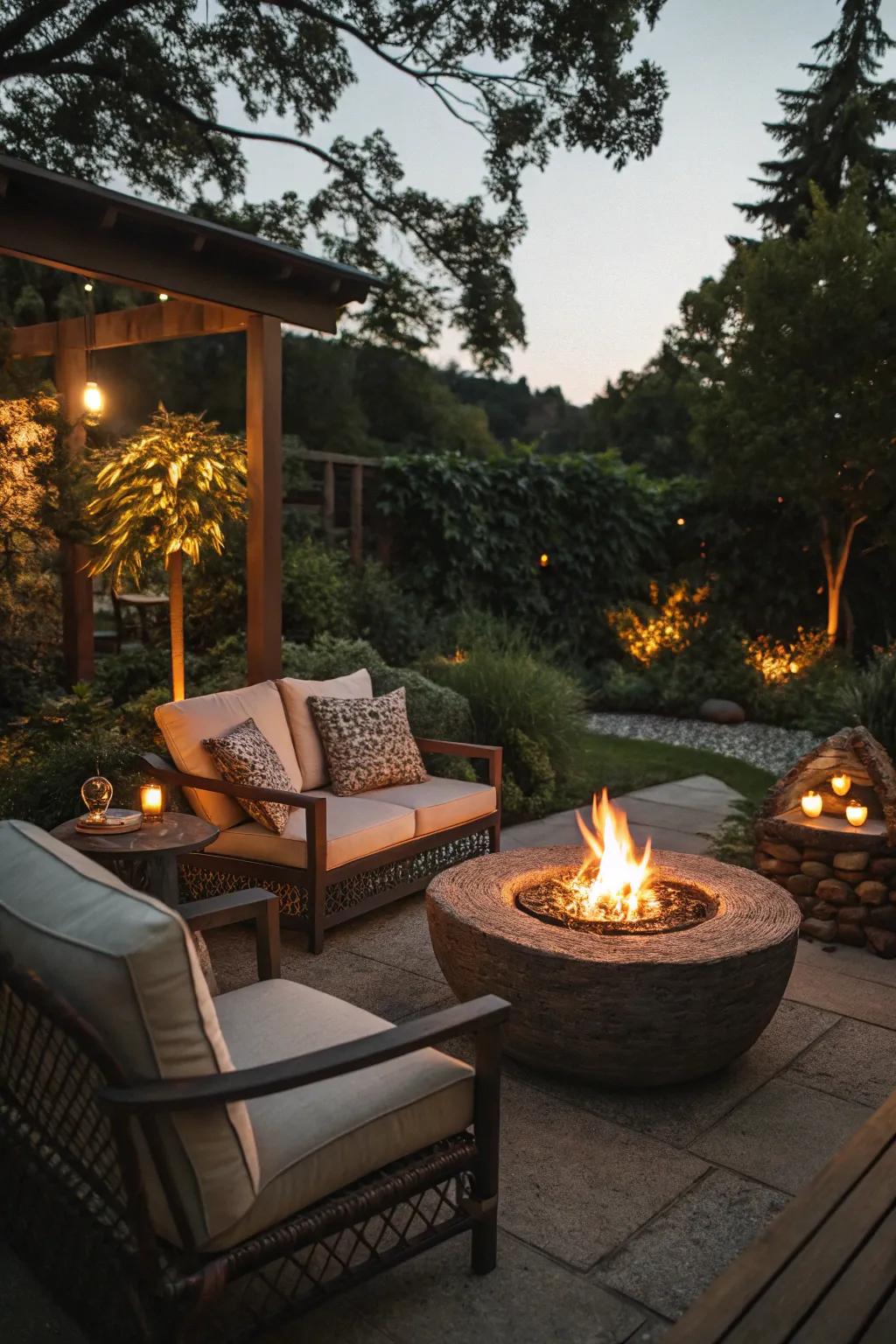 Gather around a fire pit for memorable garden evenings.