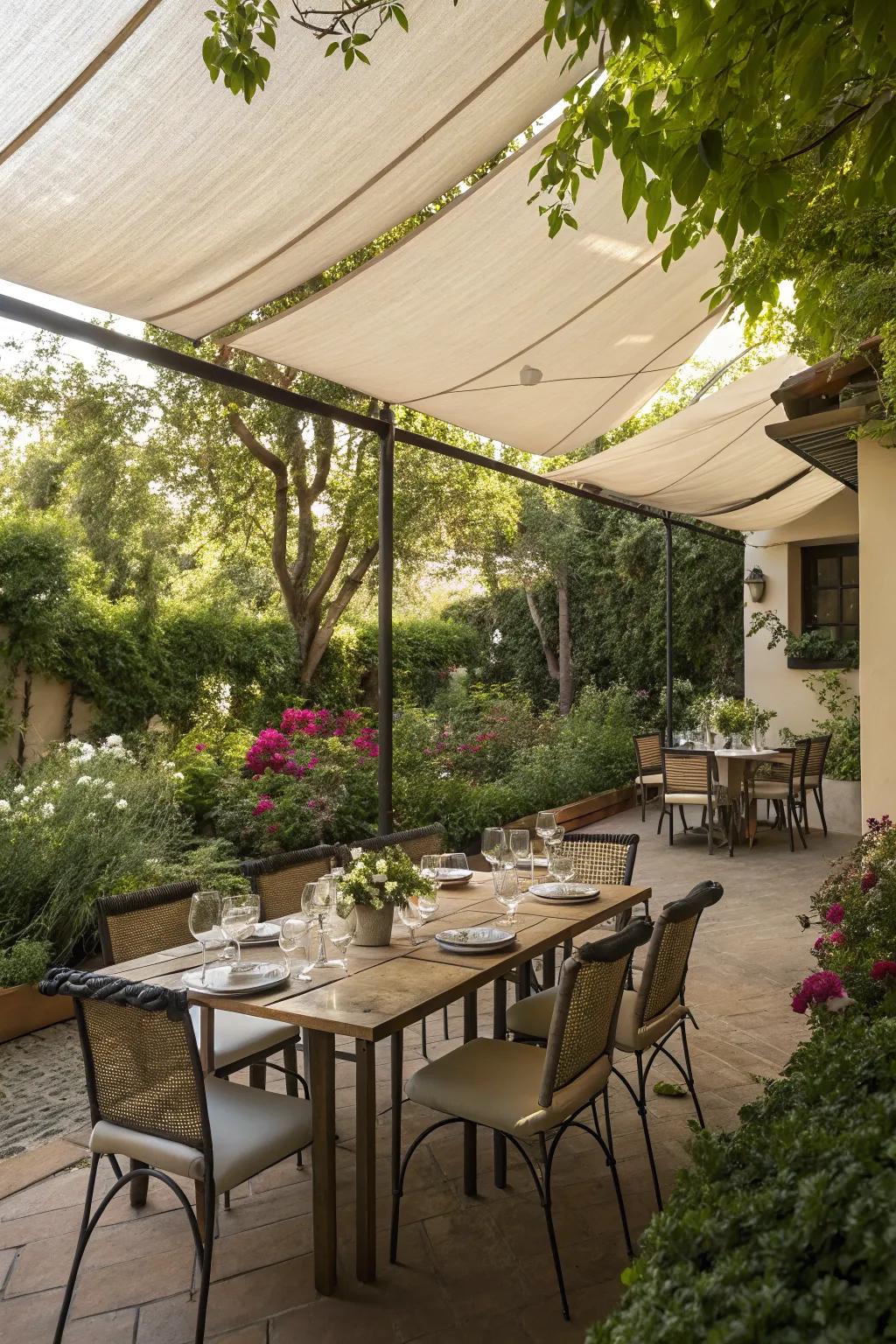 Shade cloth transforms this dining area into a perfect retreat.