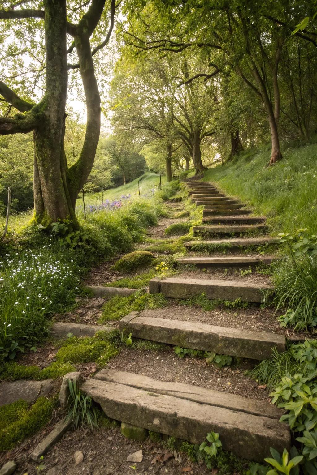 Reclaimed wood steps add rustic charm.