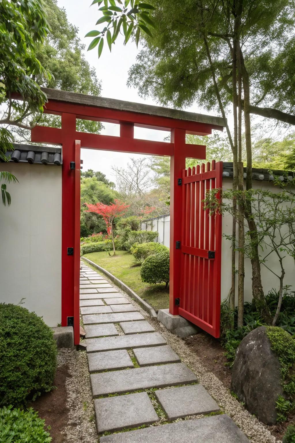 A bold red gate brings energetic appeal to your entrance.