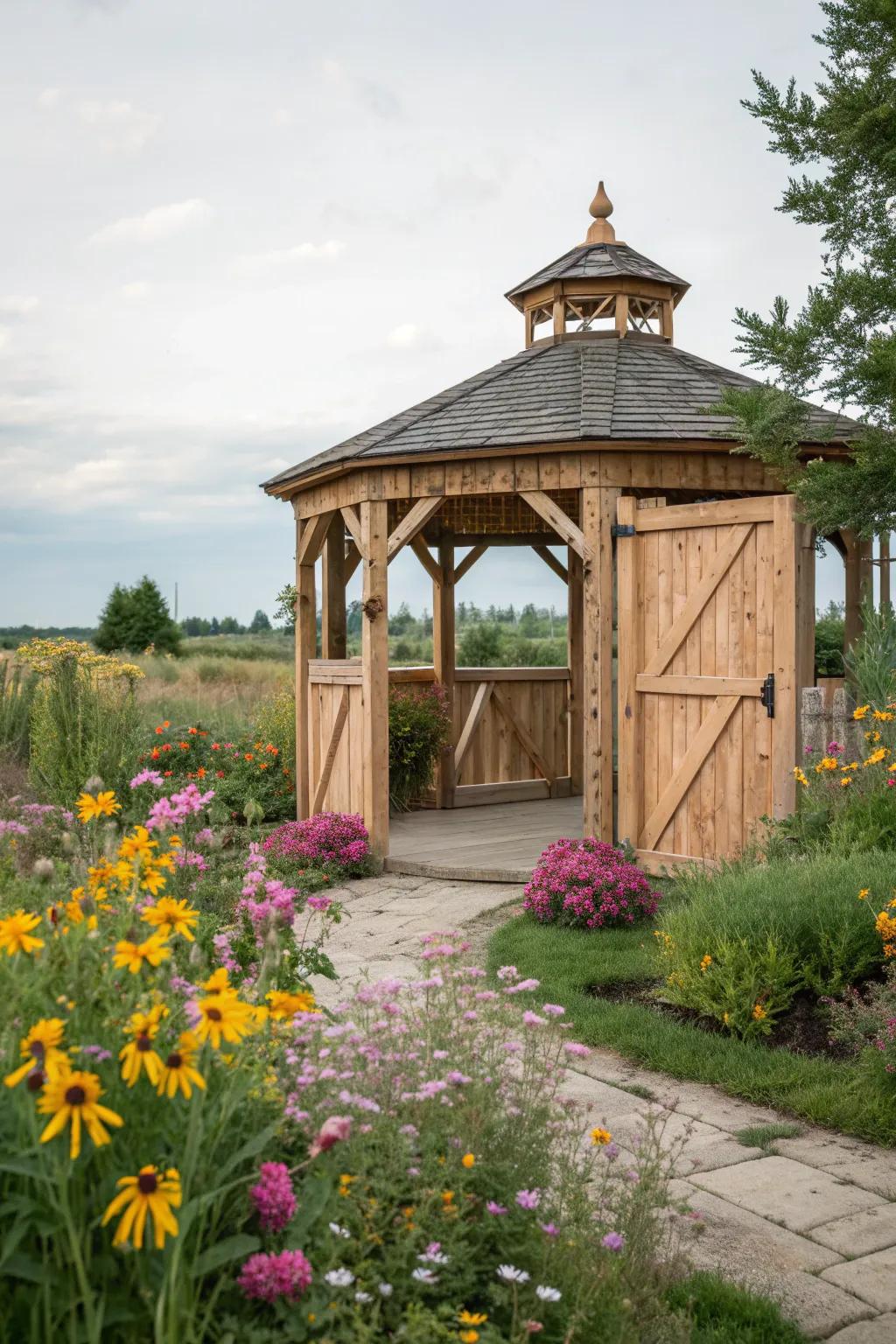 Barn doors add a touch of rustic charm to your gazebo.