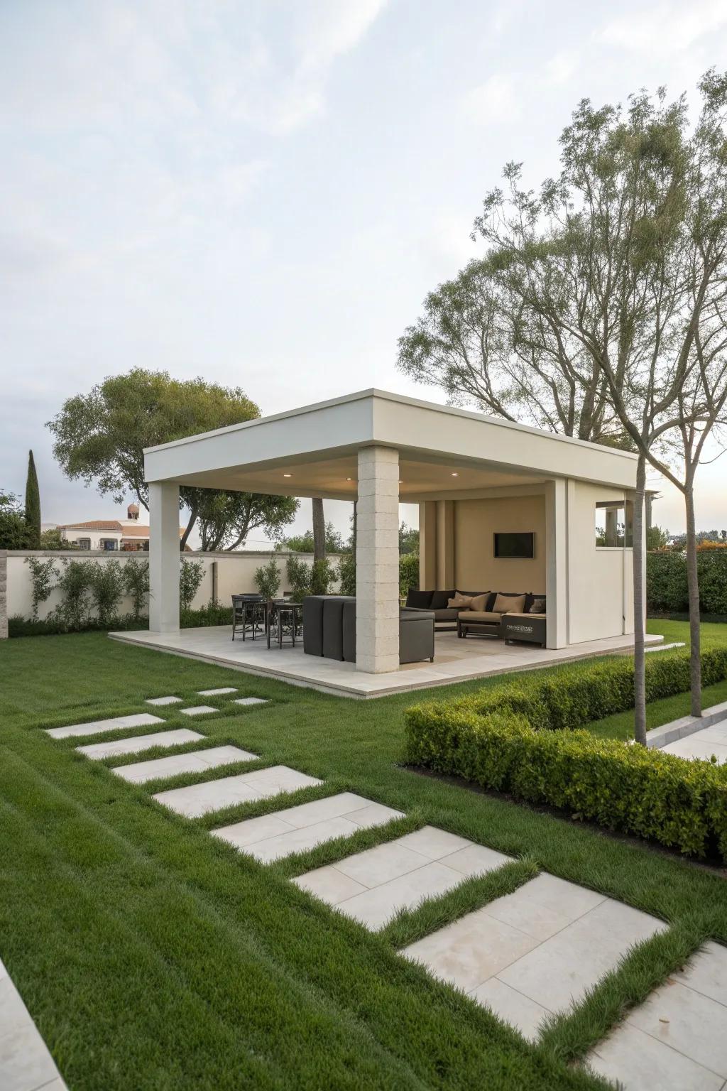Achieve a modern aesthetic with a minimalist gazebo design.