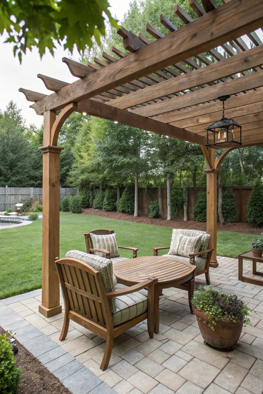 Create a cozy retreat with a pergola and comfy seating.
