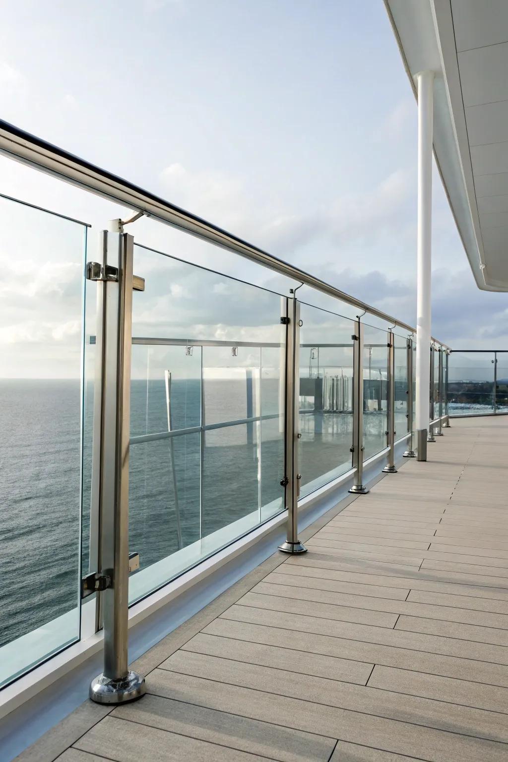Achieve a modern touch with minimalist glass railings.