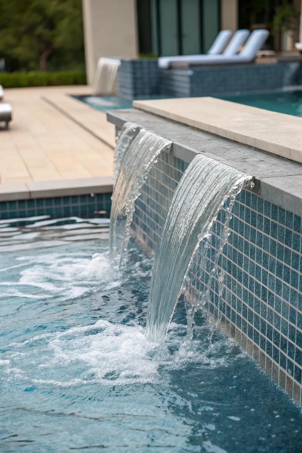 Cascading edges create a luxurious and serene pool setting.