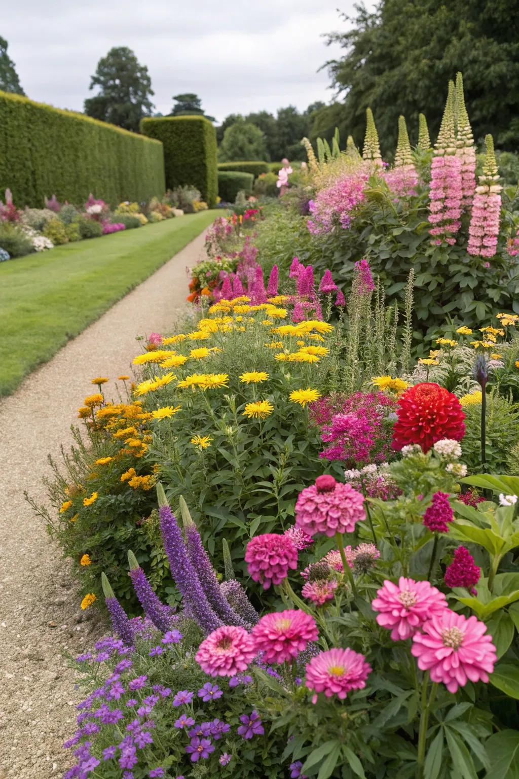 Vibrant flower beds bring year-round color to the garden.