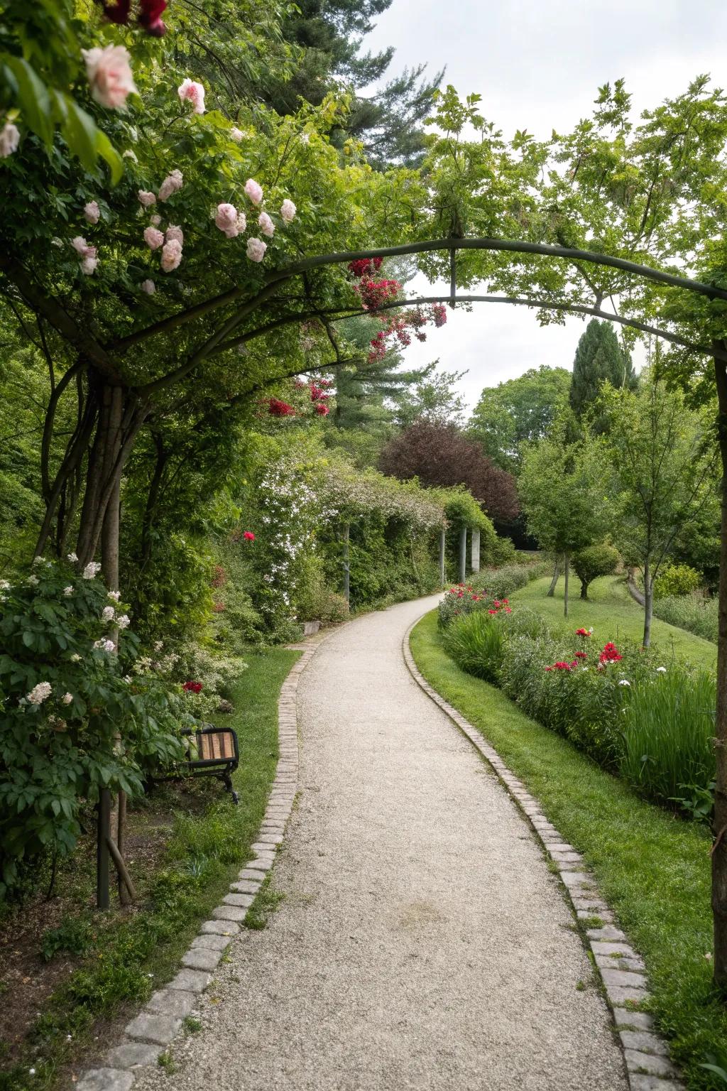A gracefully curving gravel path that feels naturally inviting.