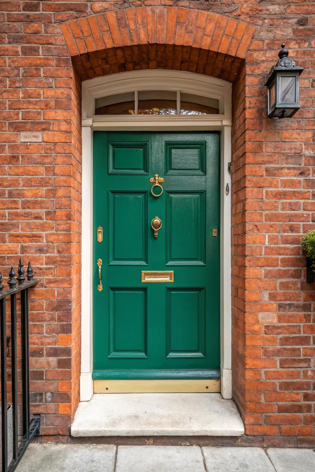 Emerald green doors stand out with their rich, luxurious hue.
