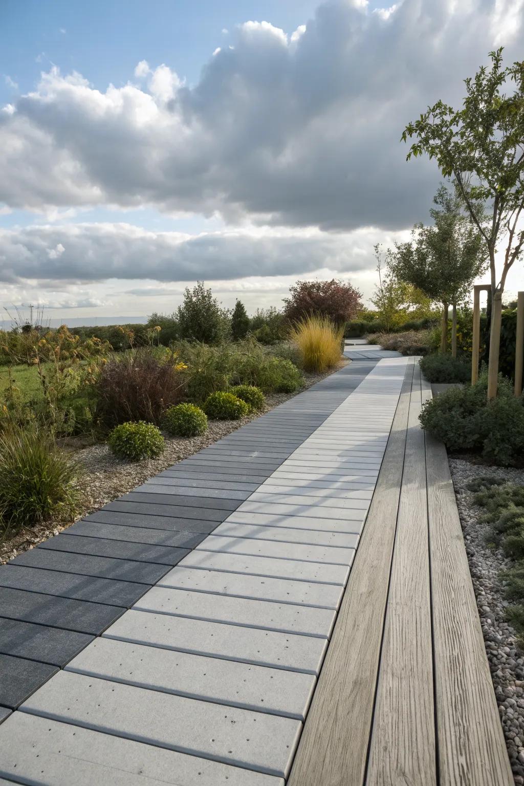 A dynamic deck with layered grey tones, offering a modern aesthetic.