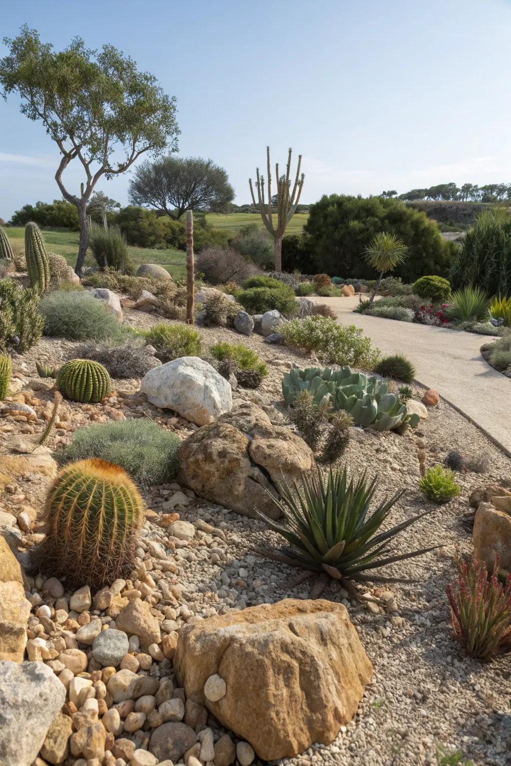 Rock gardens offer a sculptural and low-maintenance alternative to grass.