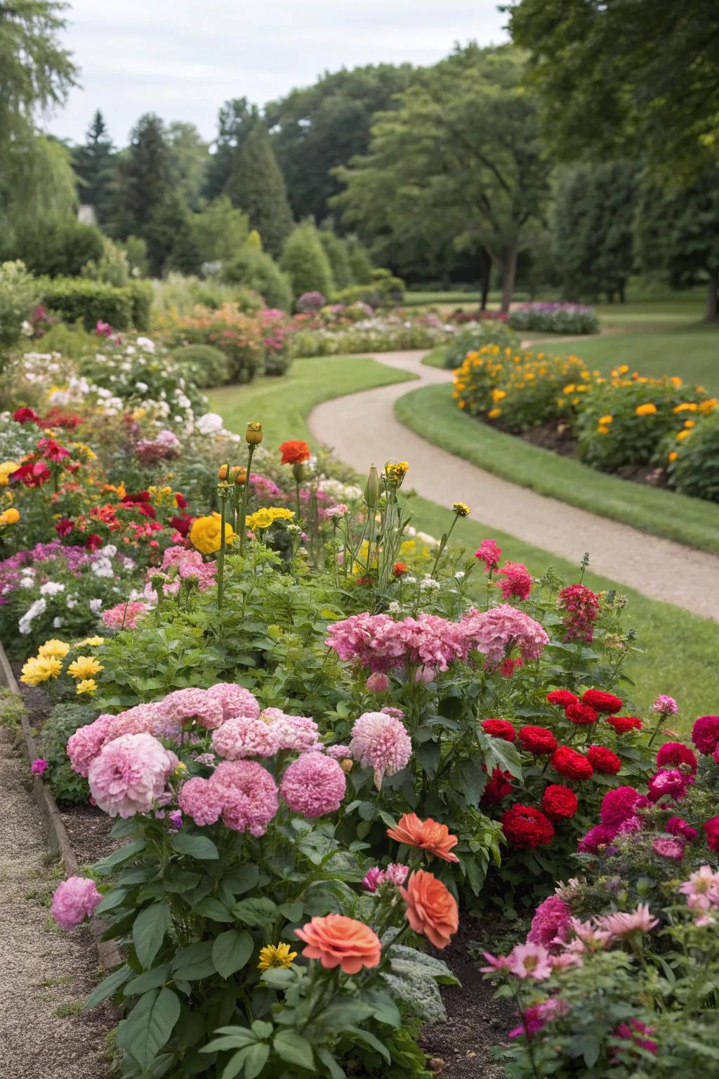 A vibrant flower bed showcasing a symphony of colors and textures.