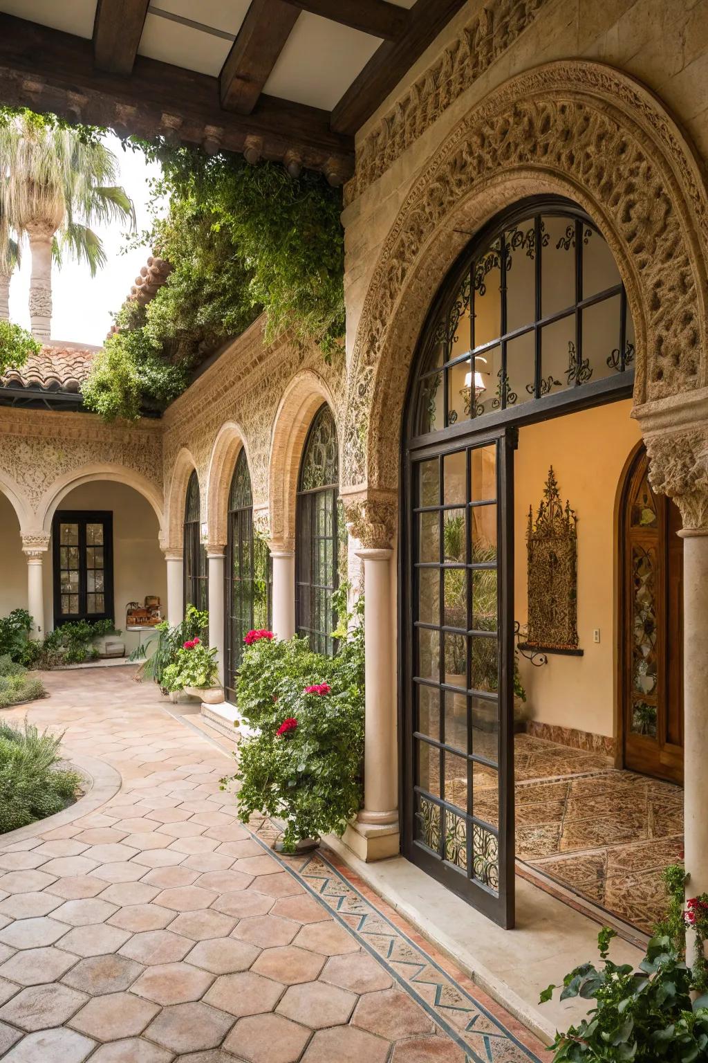 Arched features bring an elegant, classical touch to the patio.
