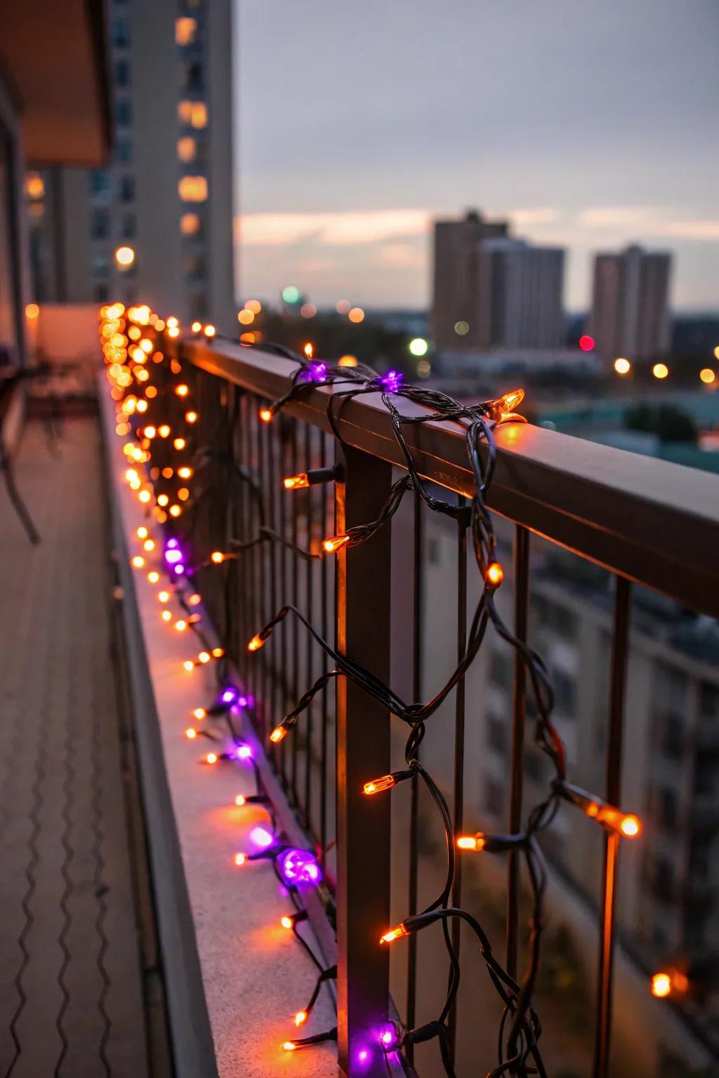 Illuminate your balcony with Halloween-themed string lights.