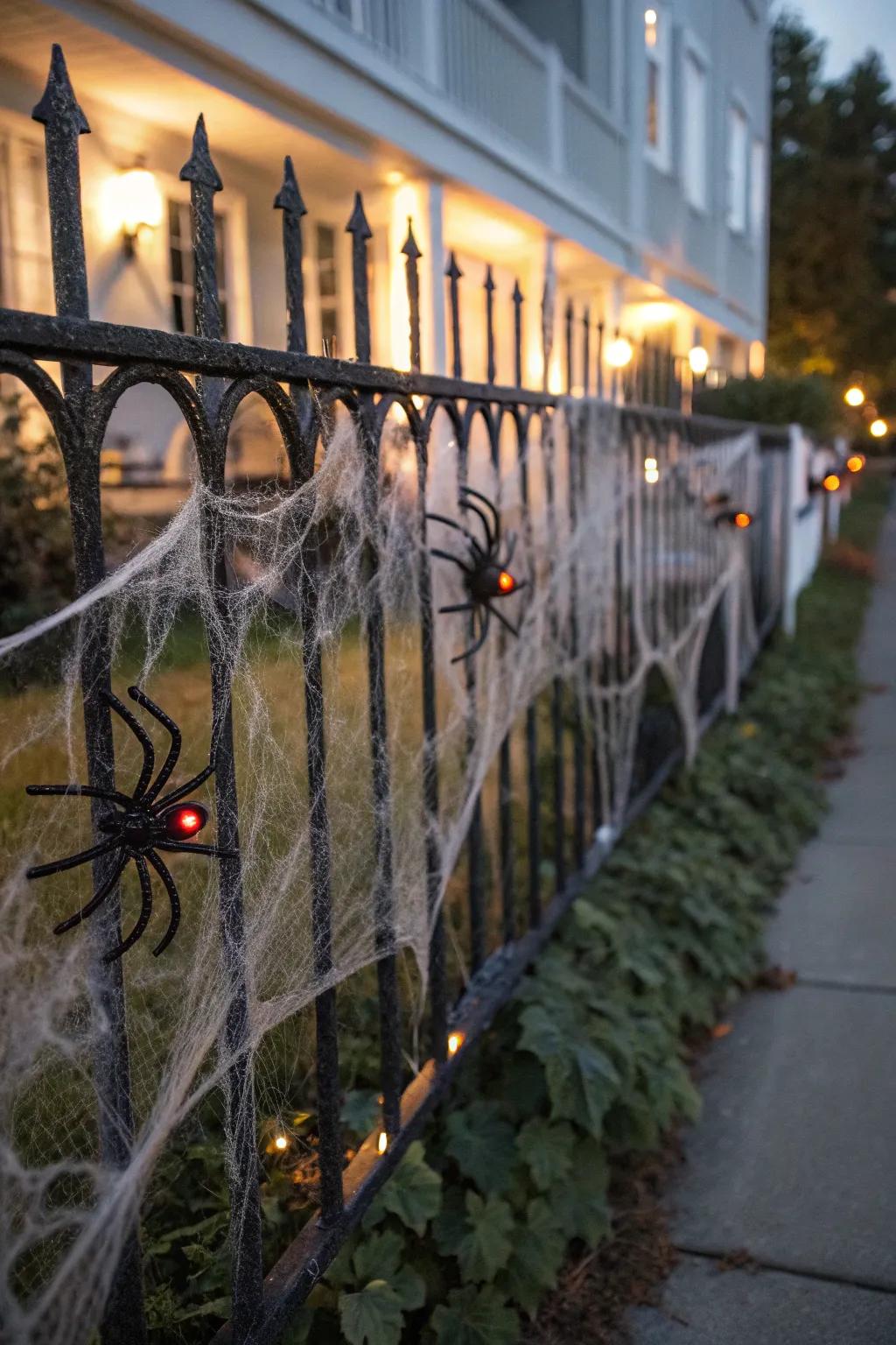 Cobwebs and spiders give your fence a creepy, crawly touch.