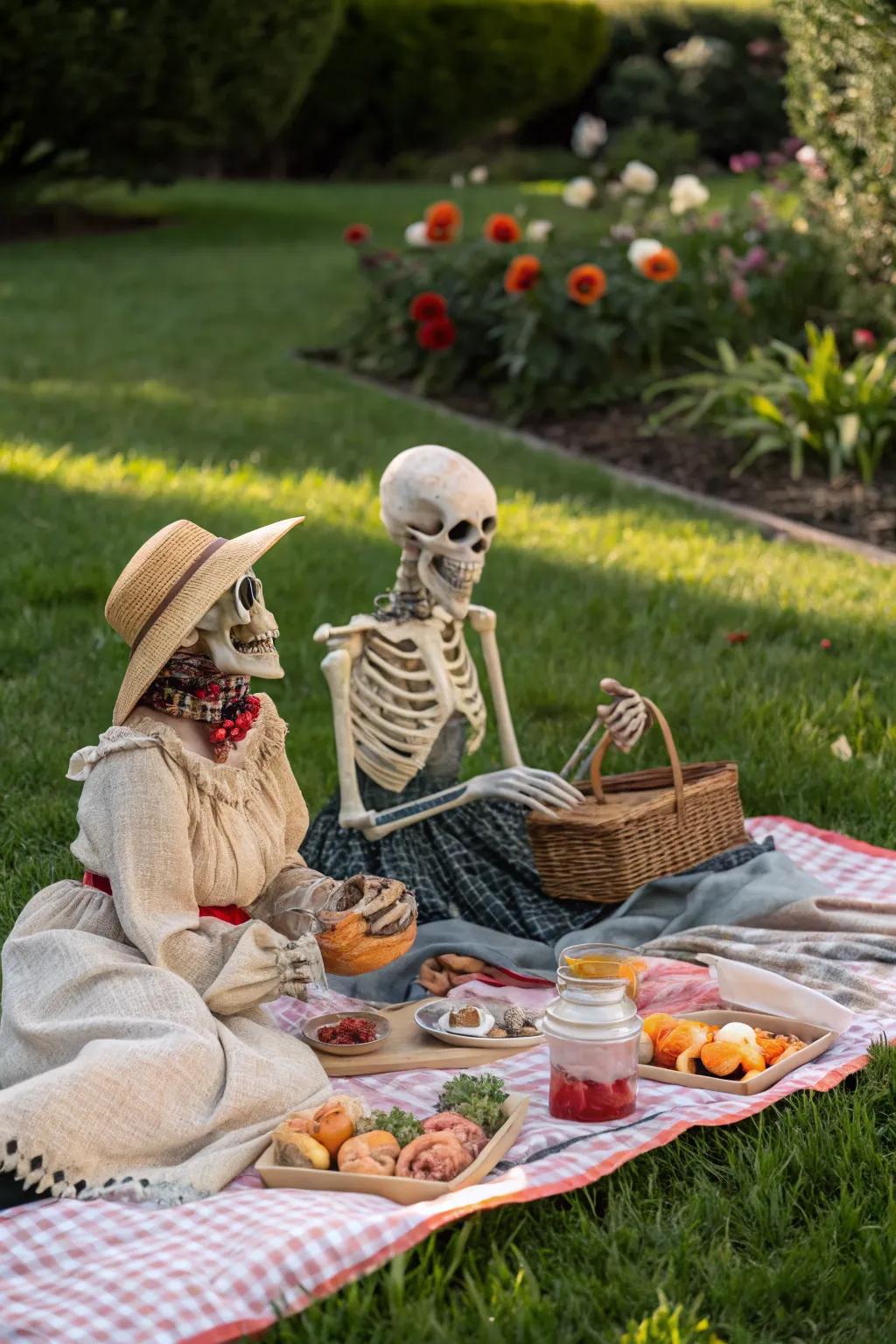 A spooky picnic setup adds a quirky touch to your Halloween festivities.