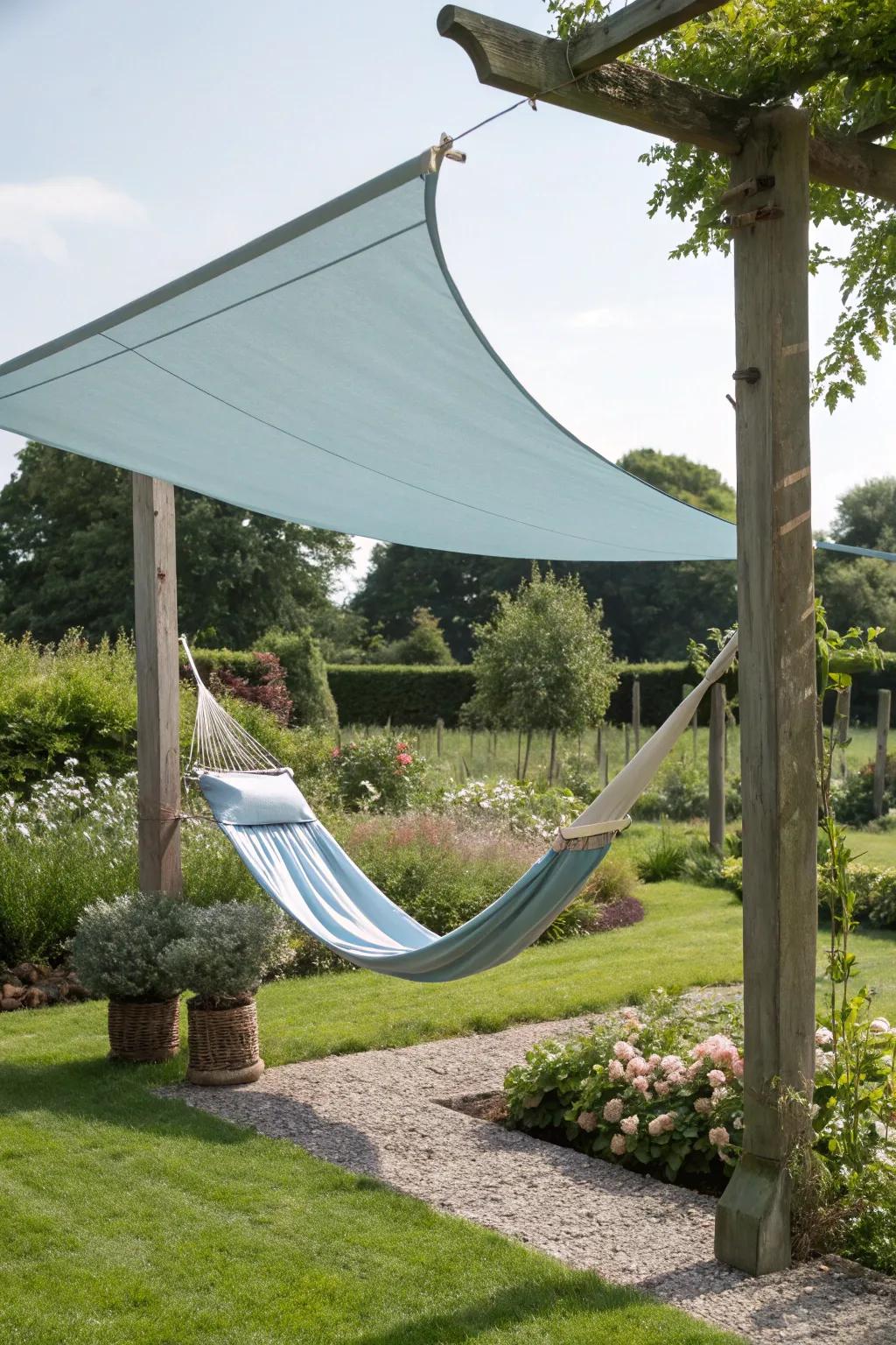 A shade sail adds a modern flair while keeping you cool.