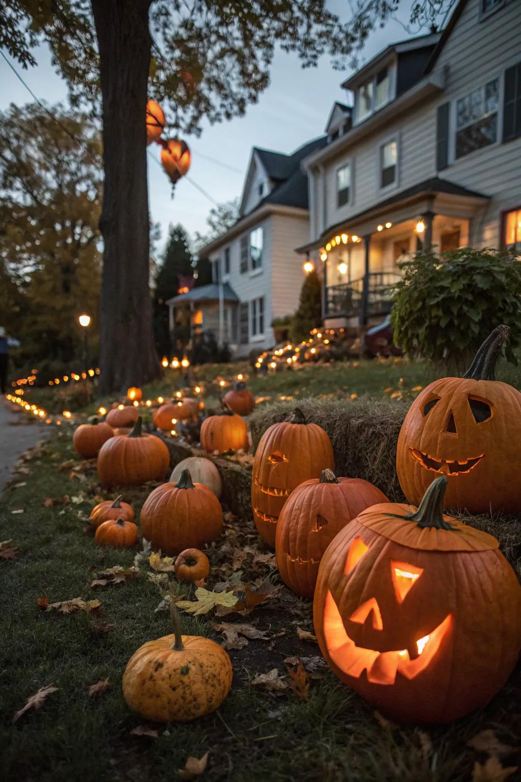Pumpkins add a classic Halloween charm when lit up in your garden.