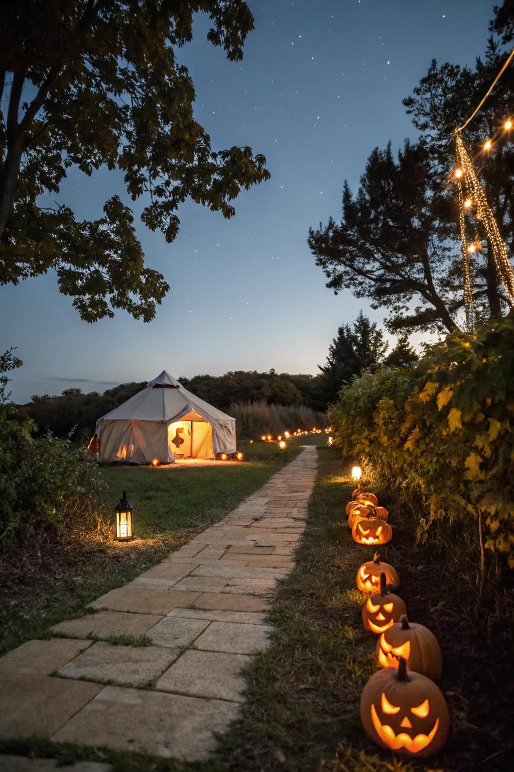 Guide your guests with an eerie pumpkin-lit path.
