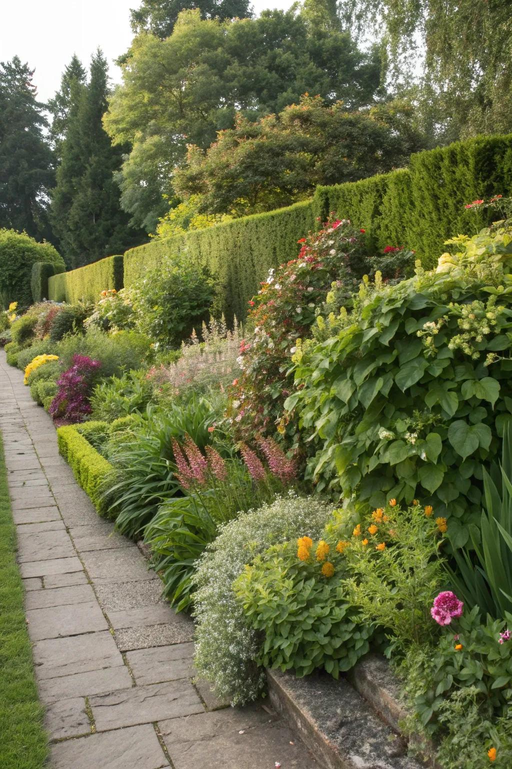 Layered planting adds dimension to your garden hedges.