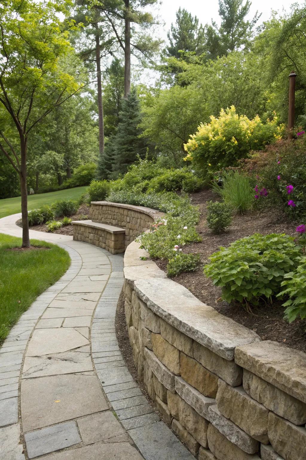 A curved retaining wall enhances the natural flow of your landscape.