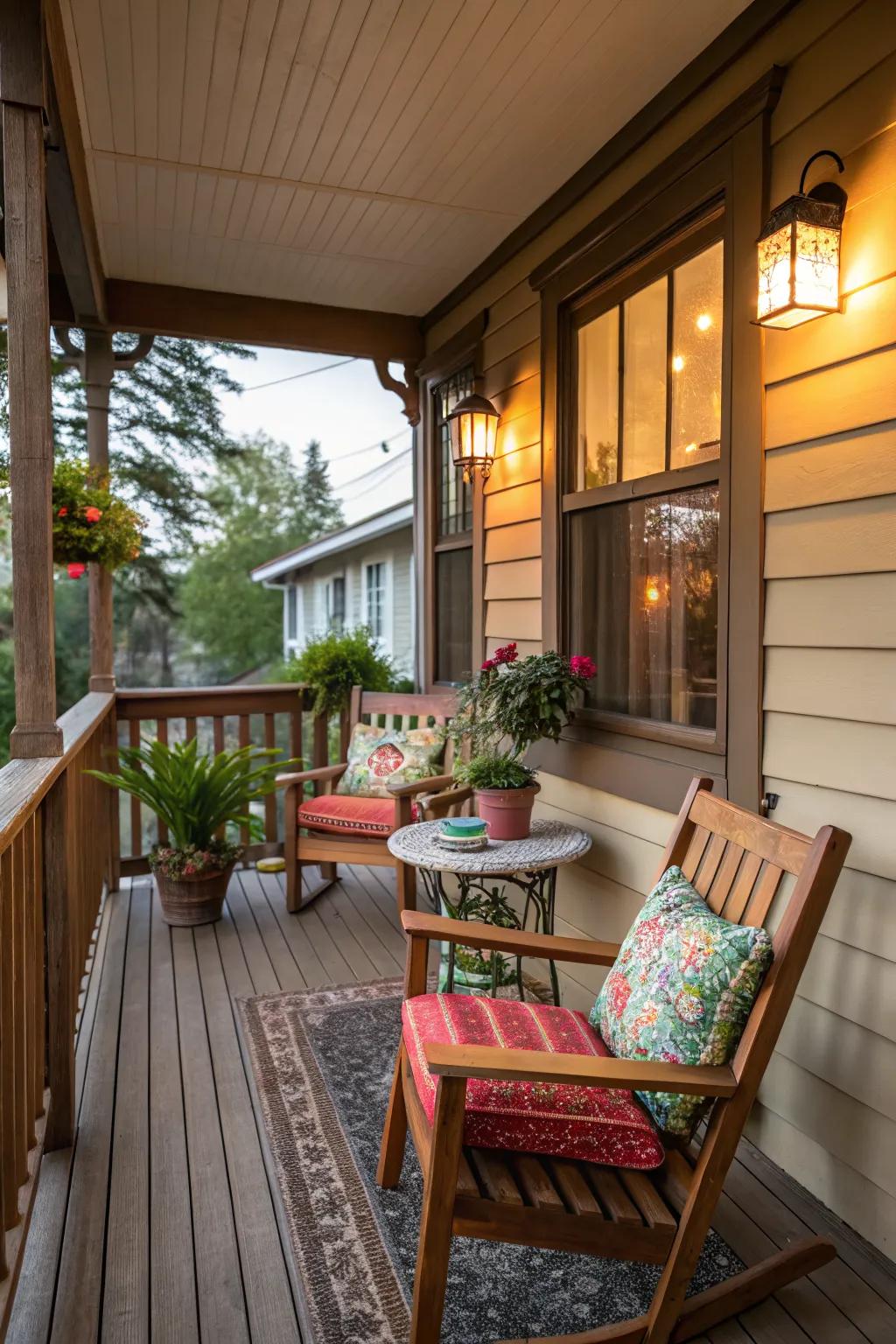A welcoming porch setup with cozy chairs, perfect for relaxing.