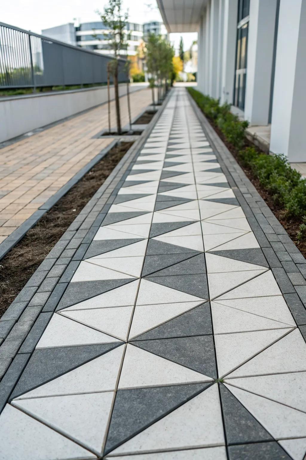 A sleek, geometric paver path for a contemporary look.