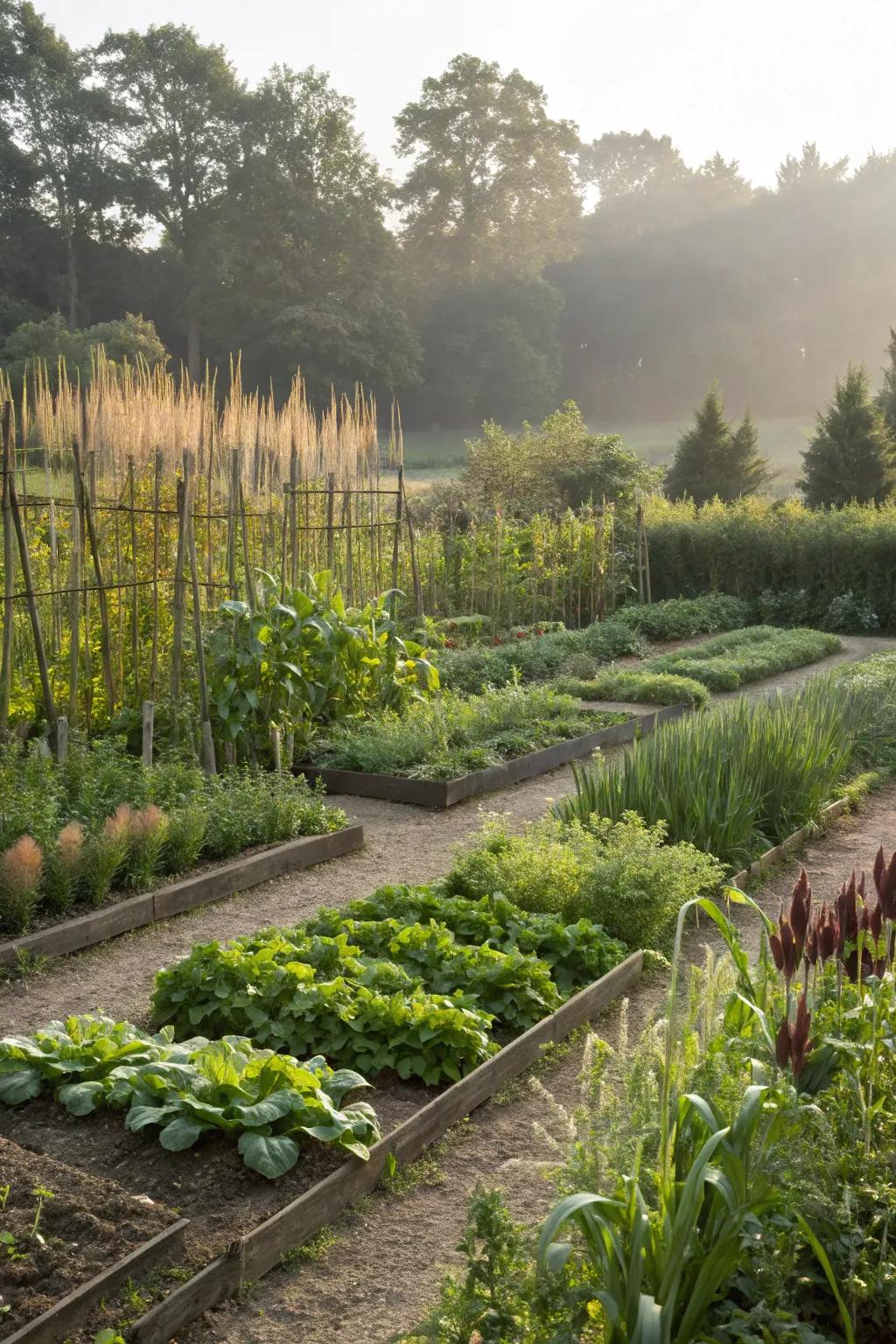 Smart crop arrangement maximizes sunlight exposure and growth.