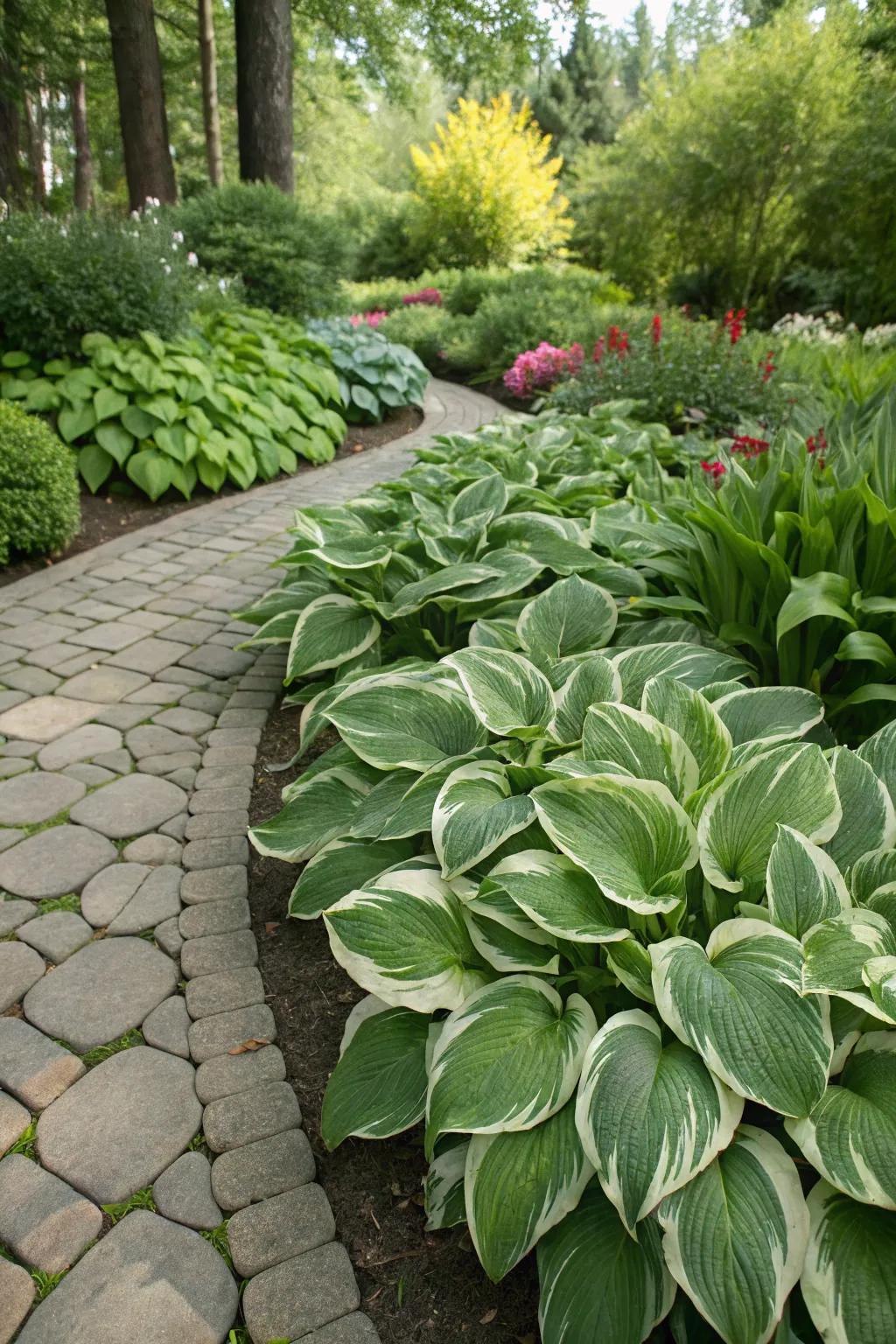 Curved hosta borders add elegance and flow to garden layouts.