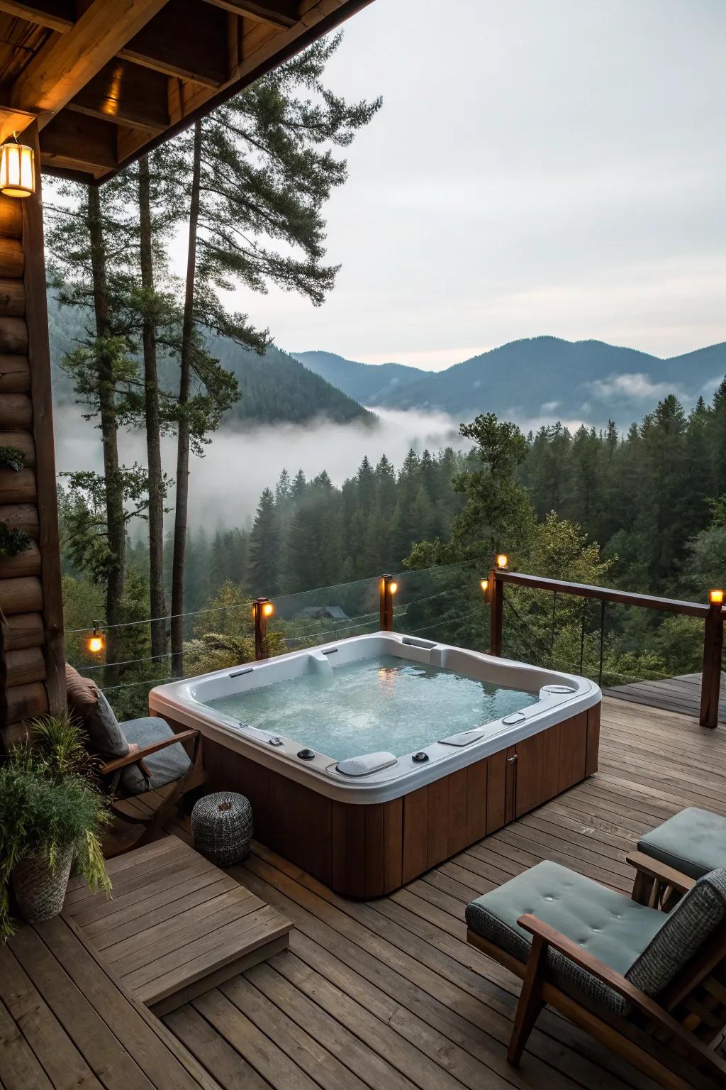A wooden deck provides a stylish and functional base for your hot tub.