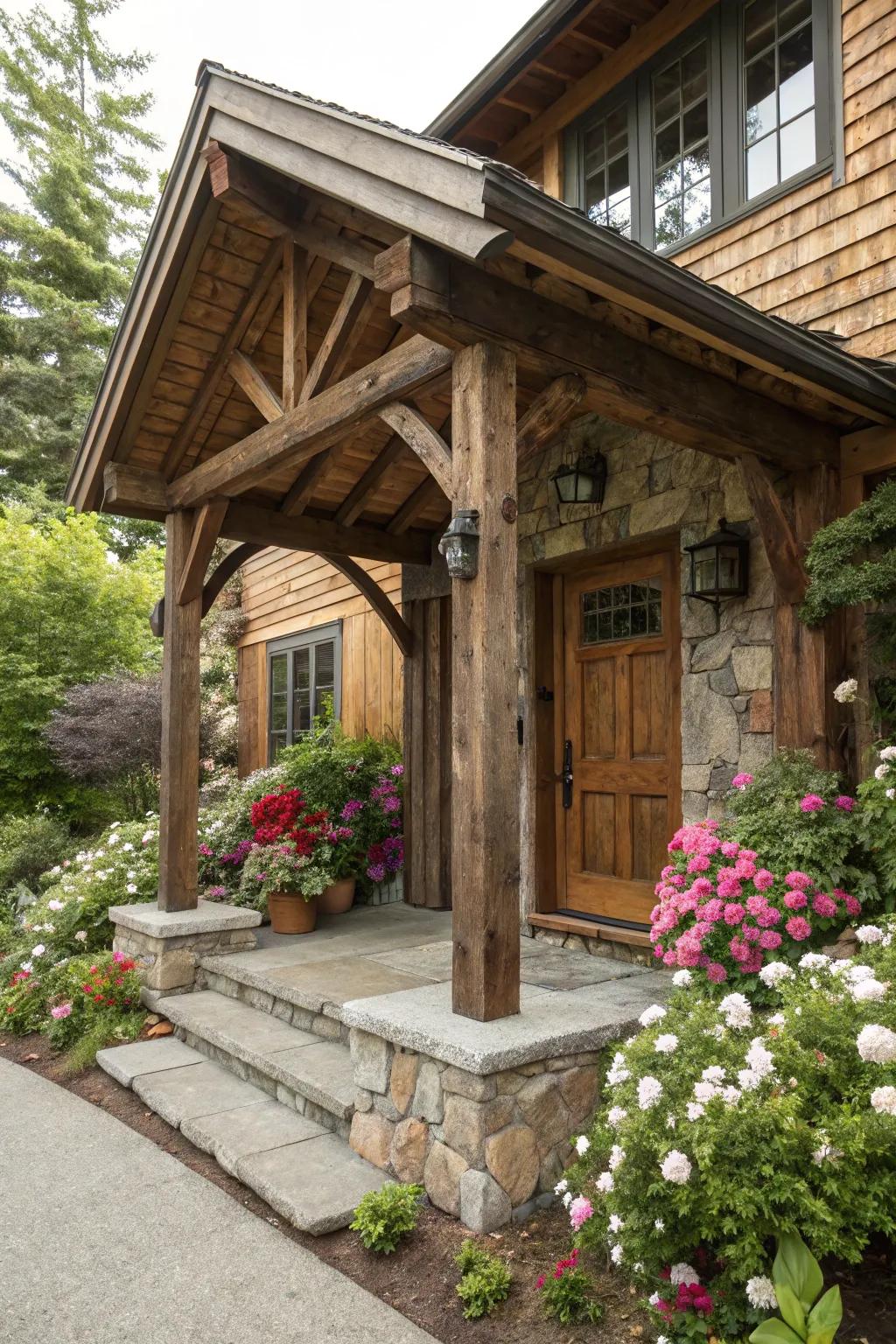 A charming wooden canopy that welcomes with warmth.